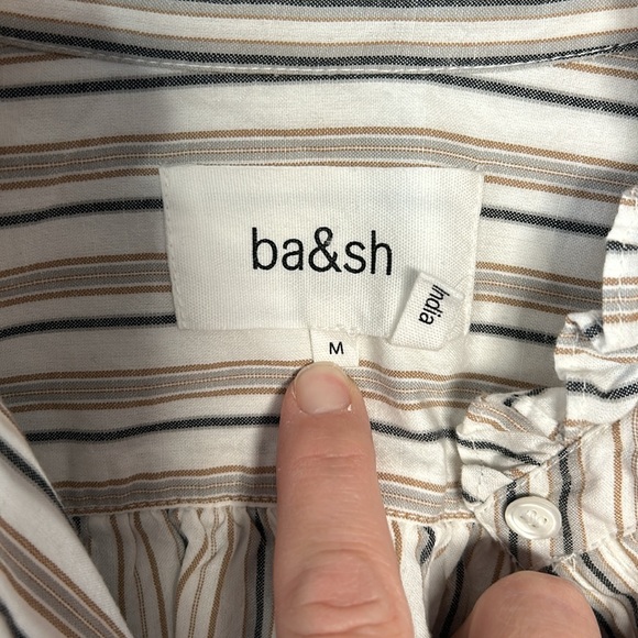 Ba&sh Luz Striped Button‎ Front Shirt Feminine Ruffle Detail Sz M 100% Cotton - Picture 5 of 11
